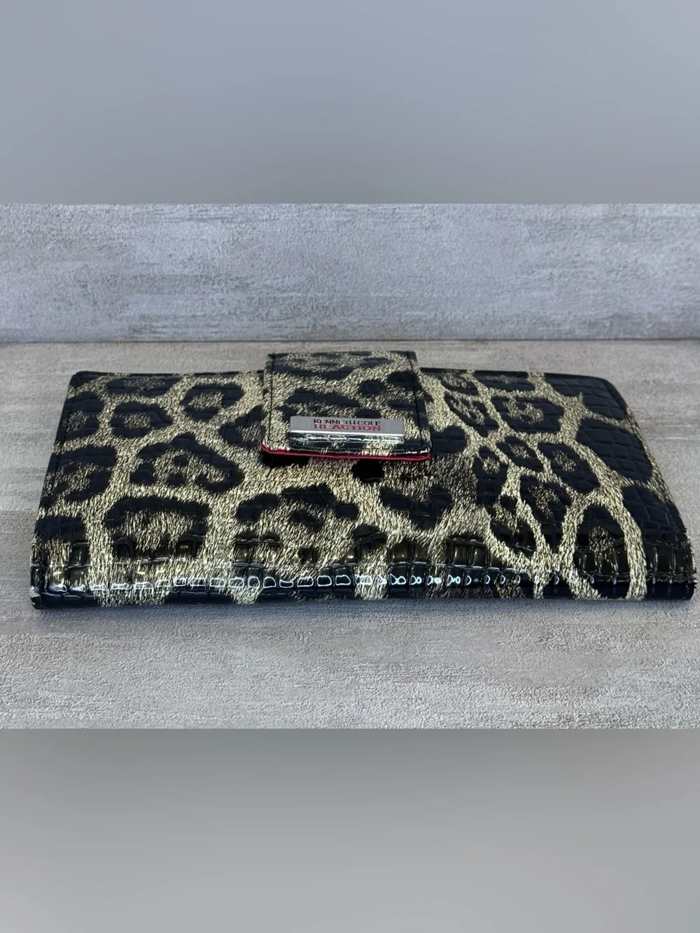 Kennith Cole Reaction Gold and Black Embossed Faux Leather Crocodile Wallet